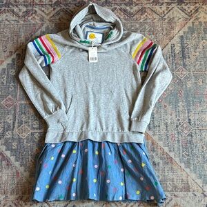 Boden Girls Hooded pullover Dress with Blue Polka Dot Skirt